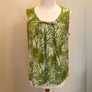 Ellen Tracy Green Tropical Leaf Print Sleeveless Scoop Neck Tank Top Size Large